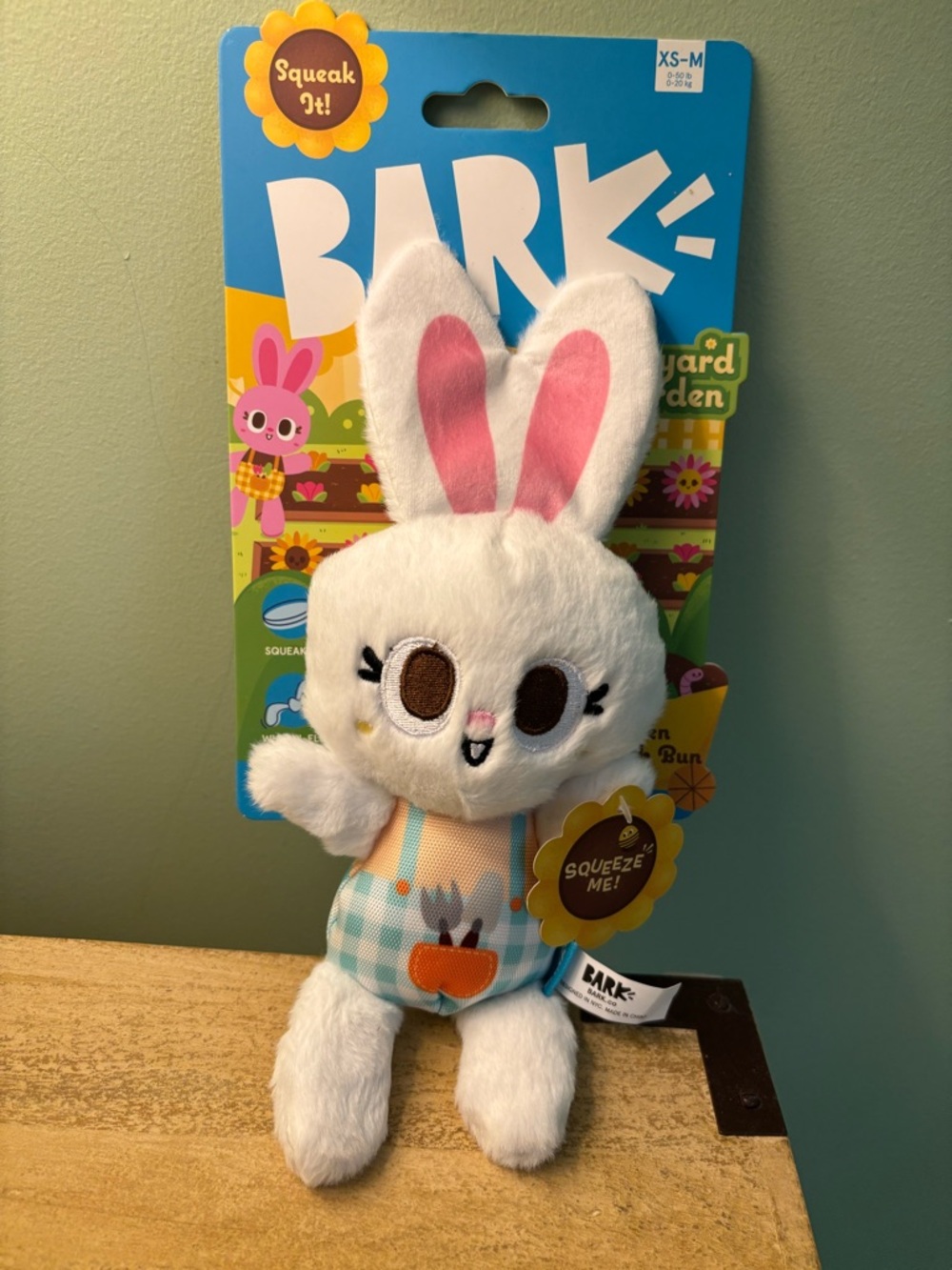 BARK White & Pink Bunny Squeaky Plush DOG Toy